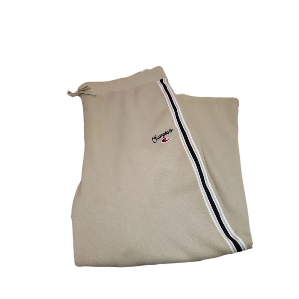 Champion Wide Leg Sweatpants 2X Beige Stripe Logo Athleisure Lounge Pants Plus - Picture 4 of 11